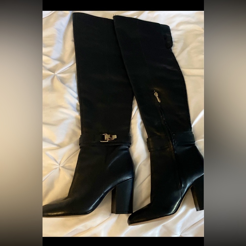 Elegant Black Women's Knee-High Sam Edelman Leather Over the Knee Boots 6 - Picture 2 of 4